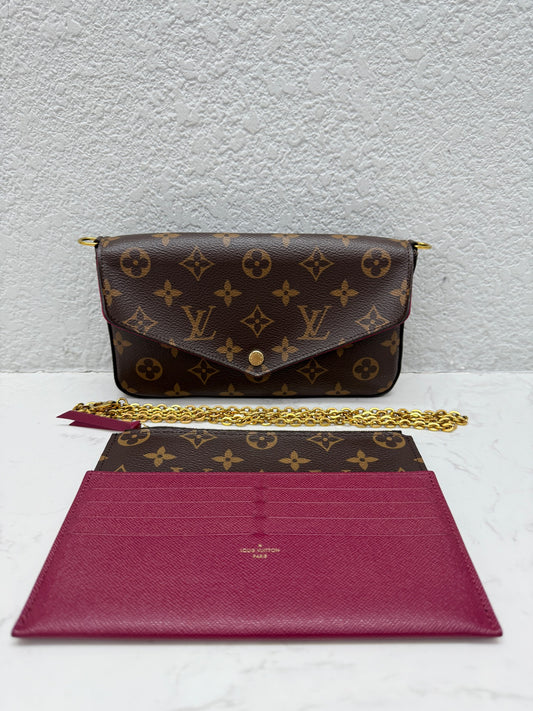 Louis Vuitton - Pochette Félicie - Monogram coated canvas with grained leather trim and textile lining - Brown - (mini)