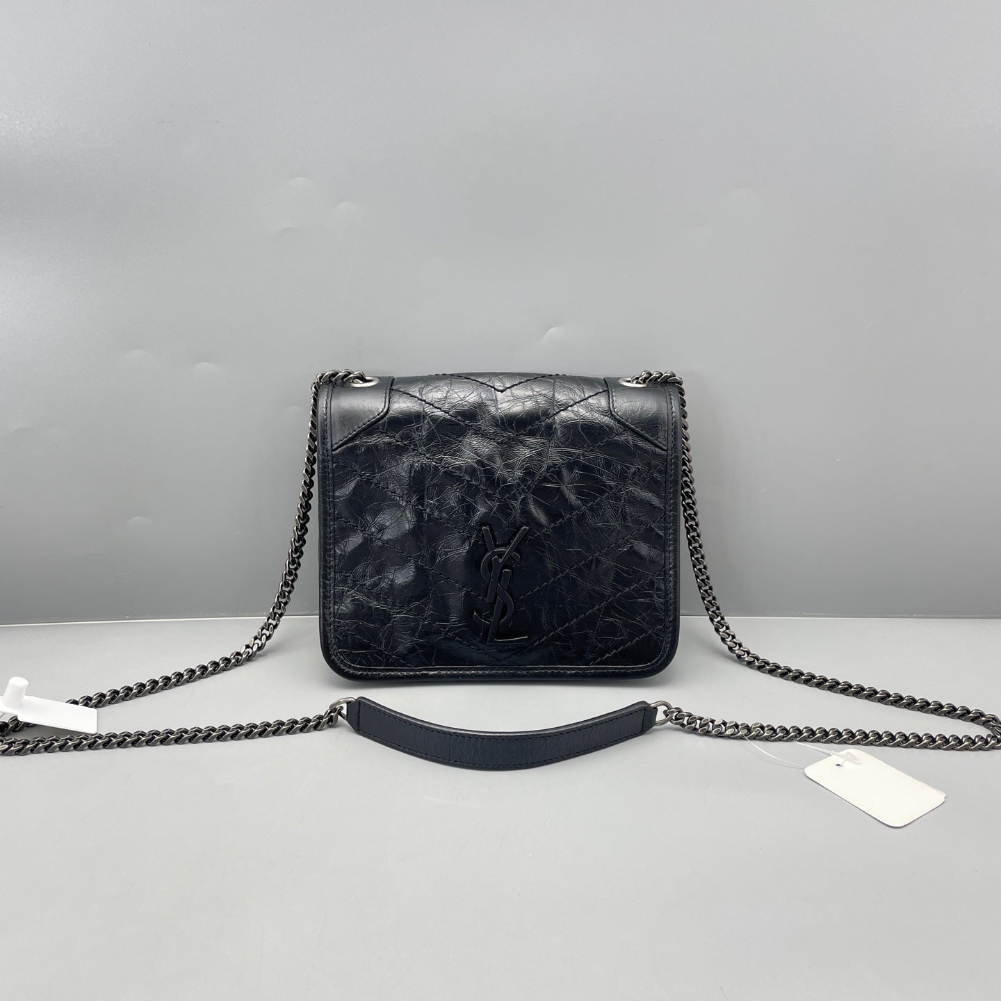 Saint Laurent - Niki Chain Bag - Distressed calfskin leather - Black - (mini)