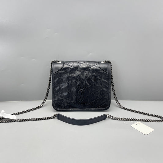 Saint Laurent - Niki Chain Bag - Distressed calfskin leather - Black - (mini)