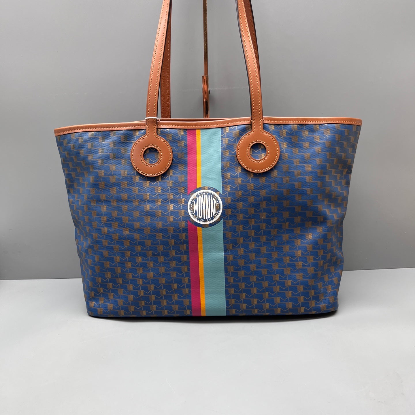Moynat - Multicolor Printed Tote Bag - Coated canvas with leather trim - Blue, Gold, Multicolour (stripe) - (Medium)