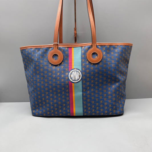 Moynat - Multicolor Printed Tote Bag - Coated canvas with leather trim - Blue, Gold, Multicolour (stripe) - (Medium)