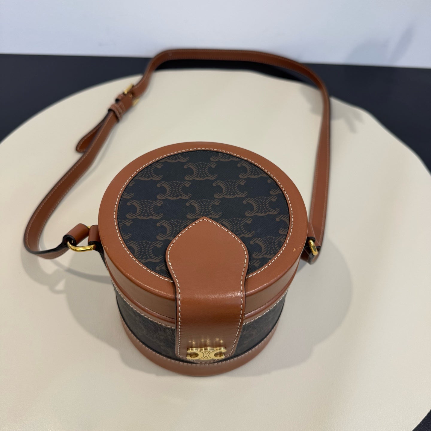 Celine - Triomphe Canvas Cylinder Bag - Triomphe Canvas and Leather - Brown - (small)
