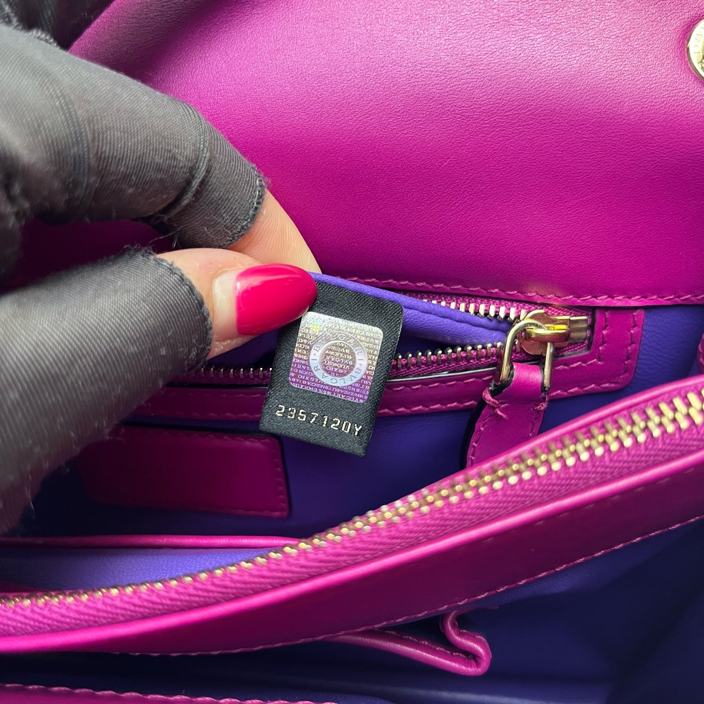 Bvlgari - Serpenti Forever Flap Bag with Studs - Smooth calf leather - Vibrant Magenta with Black Accents and Gold-Tone Hardware - (Medium)