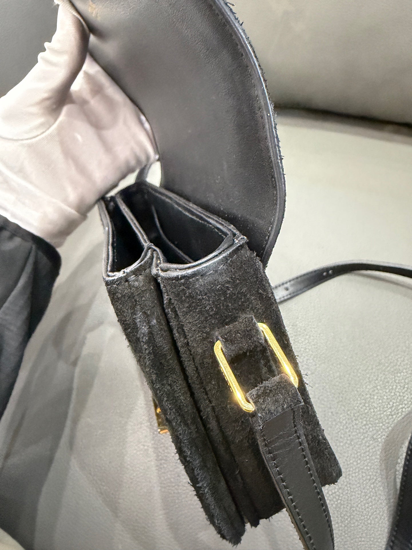 Celine - C Charm Messenger Bag - Suede - Black - (Small)