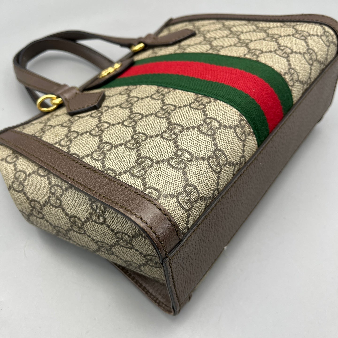 Gucci - Ophidia GG Supreme Small Top Handle Bag - GG Supreme coated canvas with grained leather trim - Brown - (small)