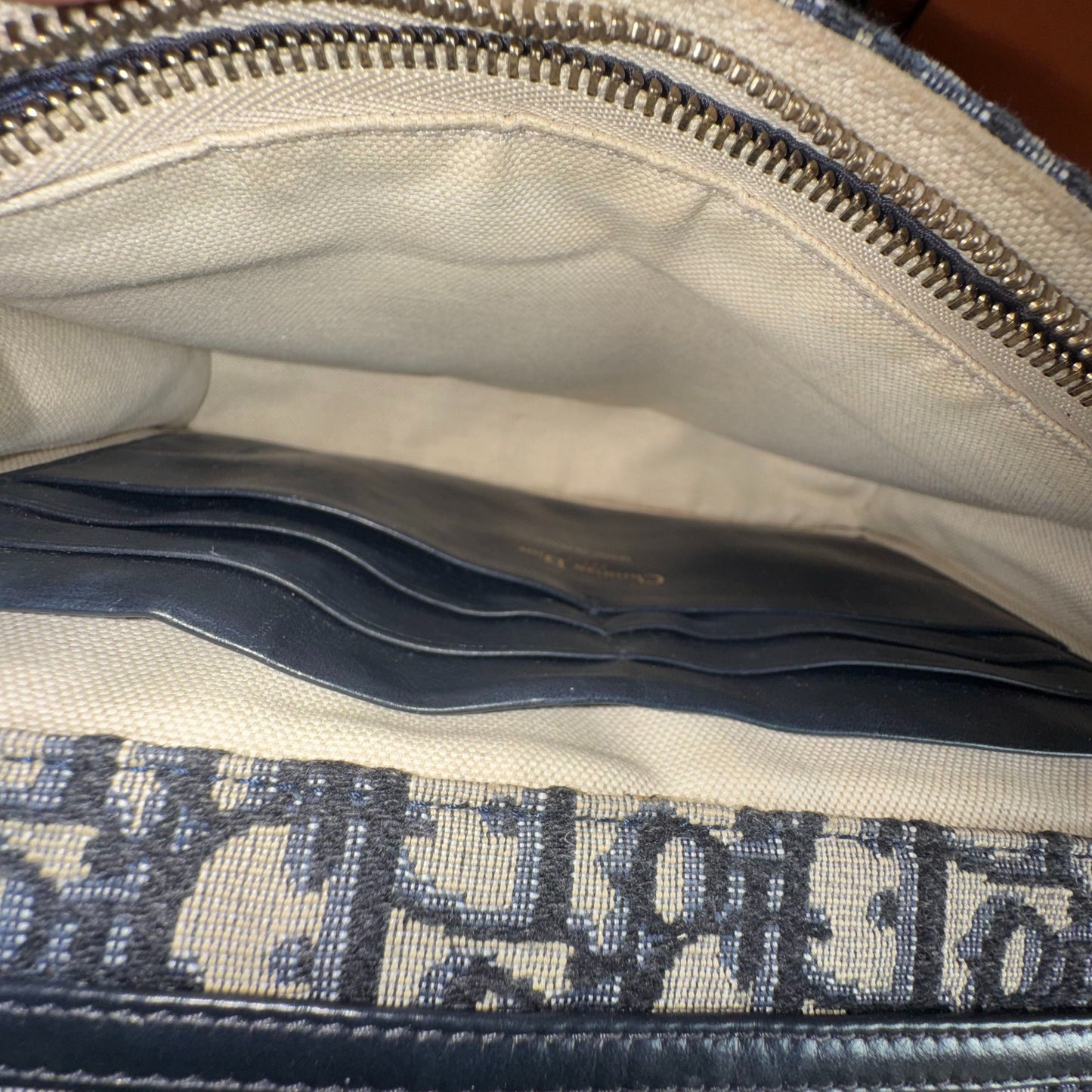 Dior - Saddle WOC (Wallet on Chain) - Dior Oblique Jacquard Canvas with Leather Trim - Navy and Beige - (large)