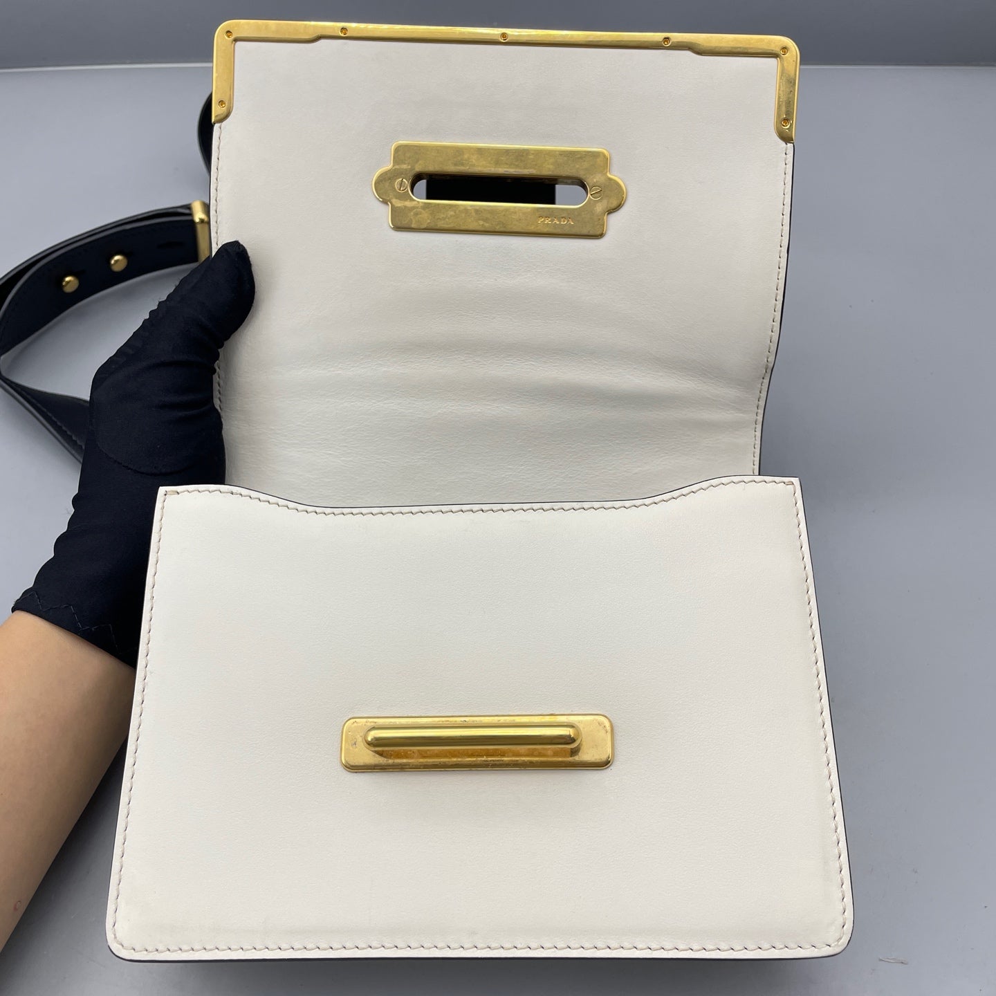 Prada - Cahier - Smooth leather with Saffiano leather accents - White with Black accents - (Small)