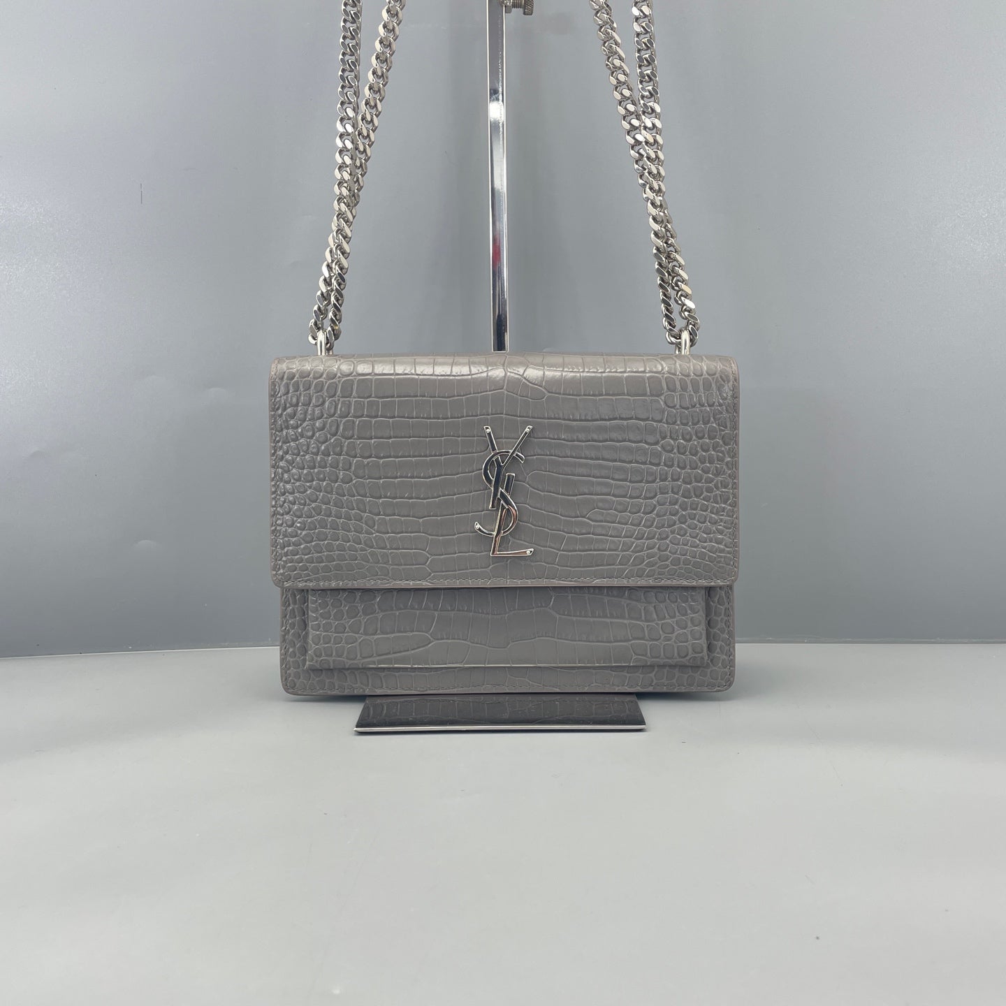 Saint Laurent - Sunset - Calfskin leather with crocodile embossing - Grey - (Medium)
