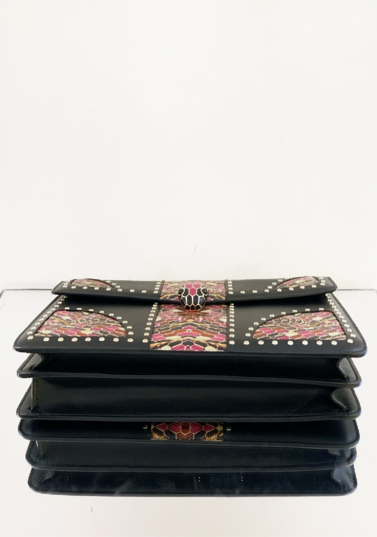 Bvlgari - Serpenti Forever Accordion Bag Limited Edition Rivet Python Patchwork - Leather and exotic python skin - Black and Multicolour - (Medium)