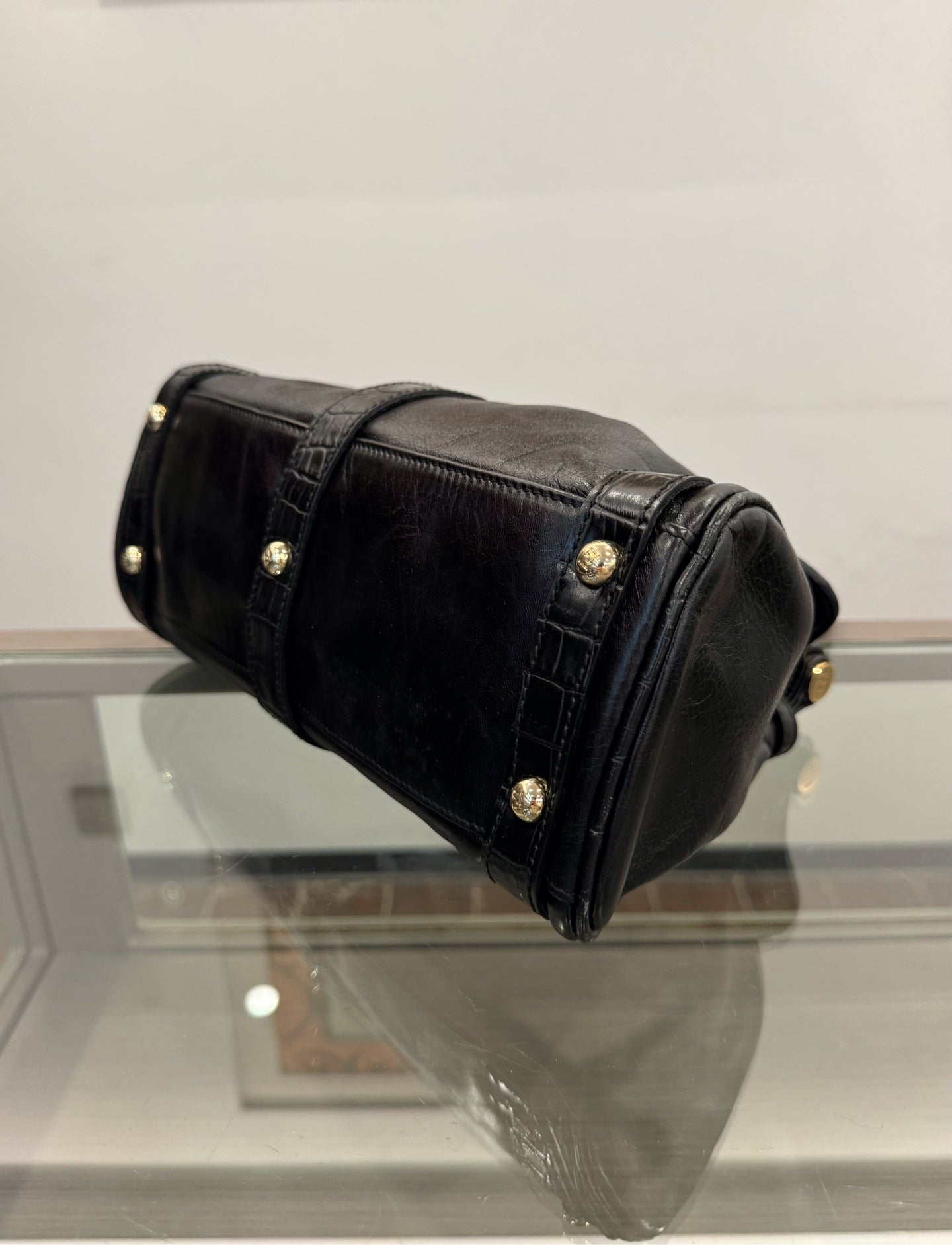 Fendi - Logo Crocodile Embossed Satchel - Leather - Black - (medium)