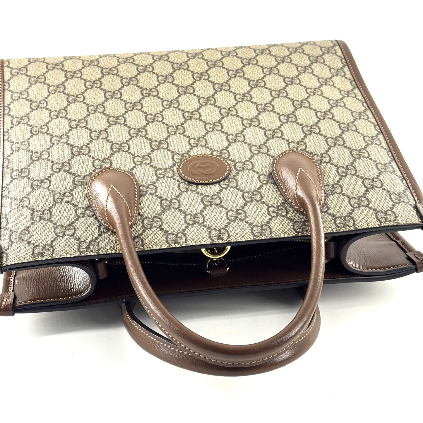 Gucci - Ophidia Small Tote Bag - GG Supreme coated canvas with leather trim - Beige and Brown - (small)