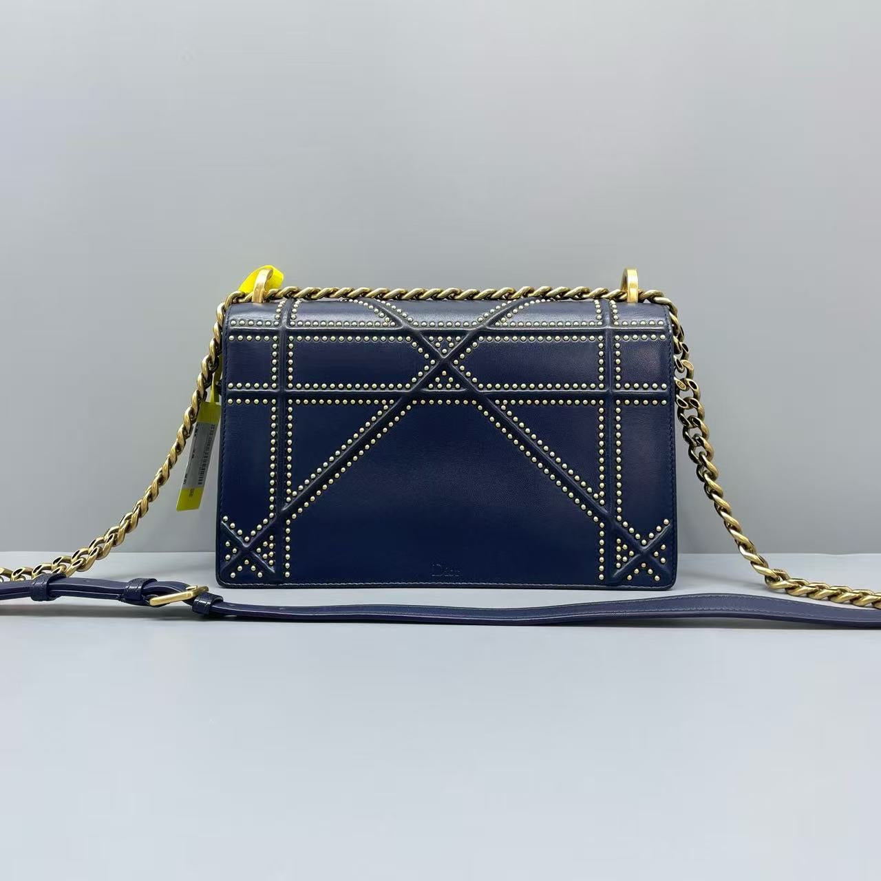 Dior - Diorama Shield Bag Studded Medium - Calfskin leather - Navy with Gold-Tone Hardware - (medium)