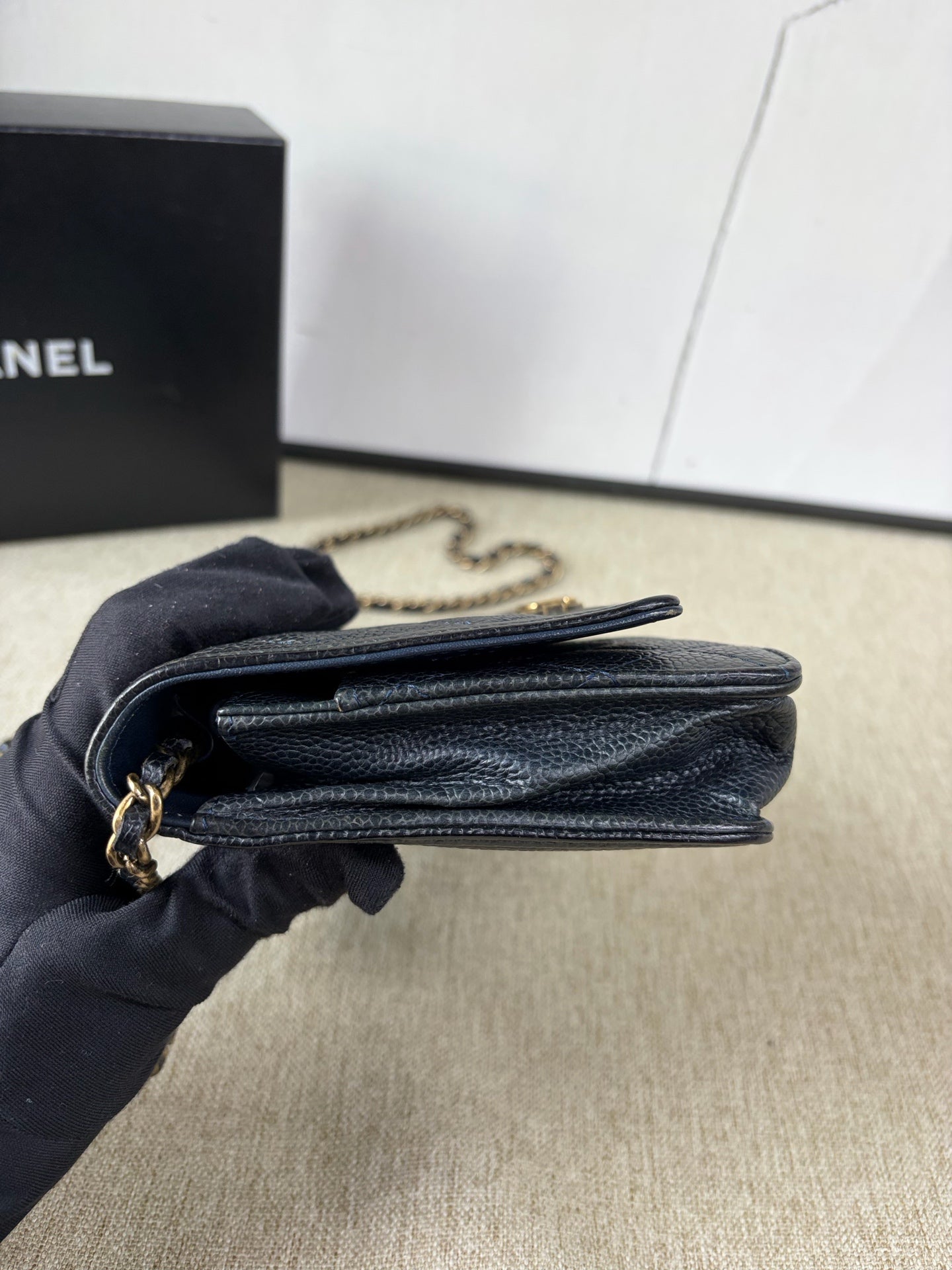 Chanel - Boy WOC (Wallet on Chain) - Grained calfskin leather - Blue - (mini)