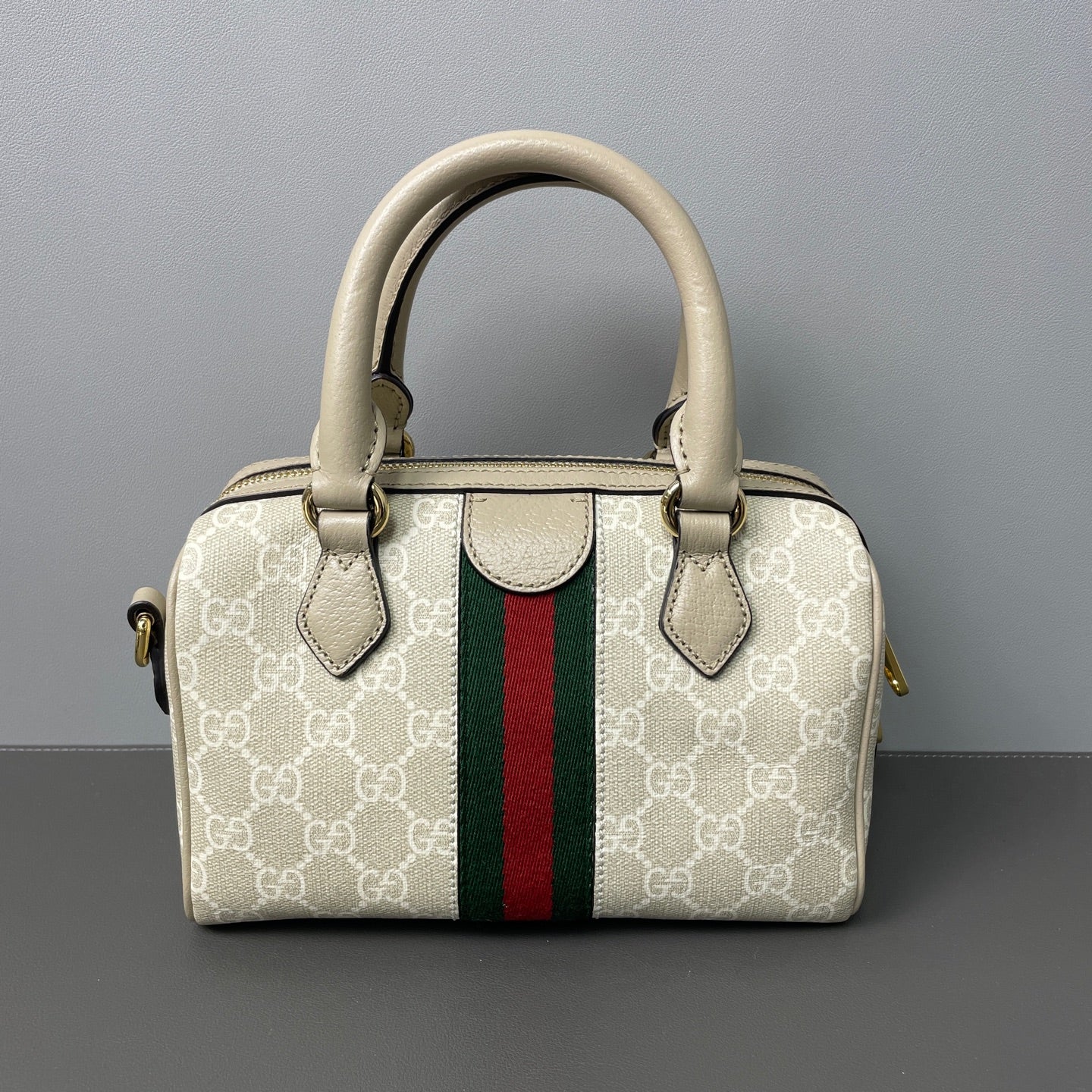 Gucci - Ophidia Boston Bag - GG Supreme canvas with leather trim - Beige - (mini)