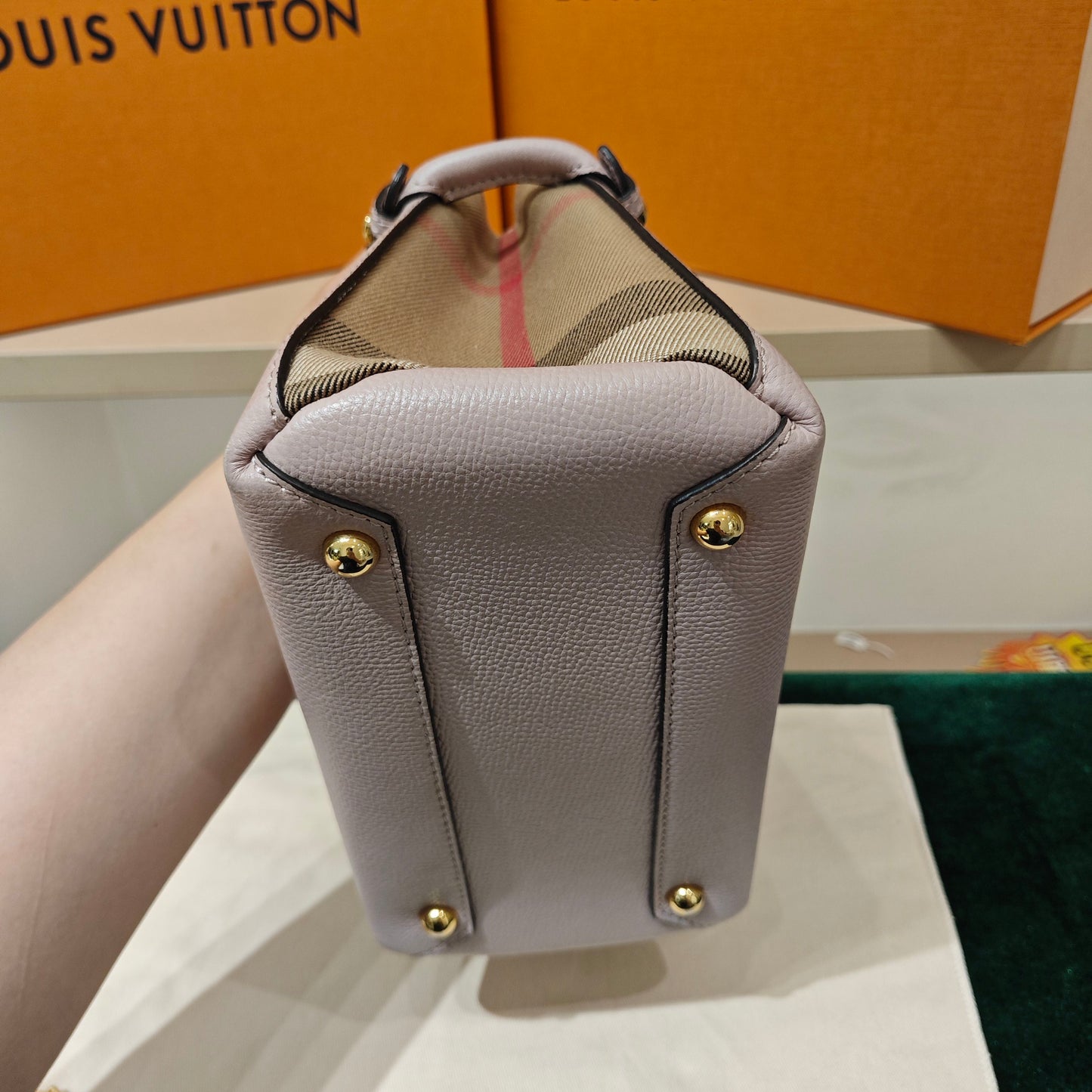 Burberry - Banner Bag - Pebbled leather and House Check canvas - Pink - (mini)
