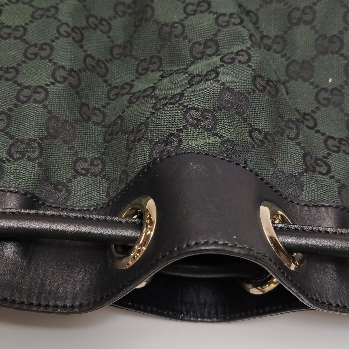 Gucci - GG Monogram Canvas Drawstring Bucket Bag - Canvas with leather trim - Dark Green with Black Trim - (Medium)