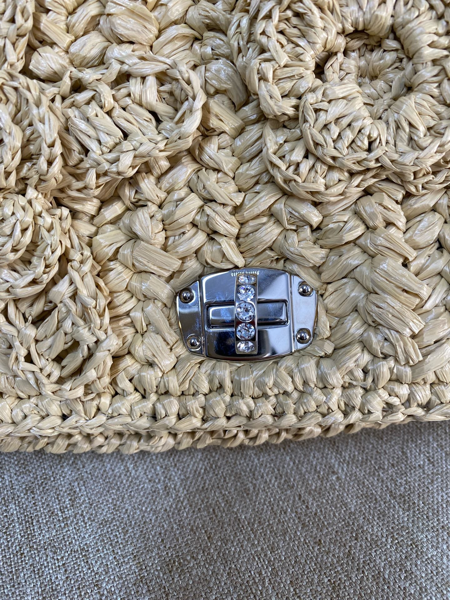Miu Miu - Patinna Raffia Crystal Bag - Raffia straw - Beige - (small)