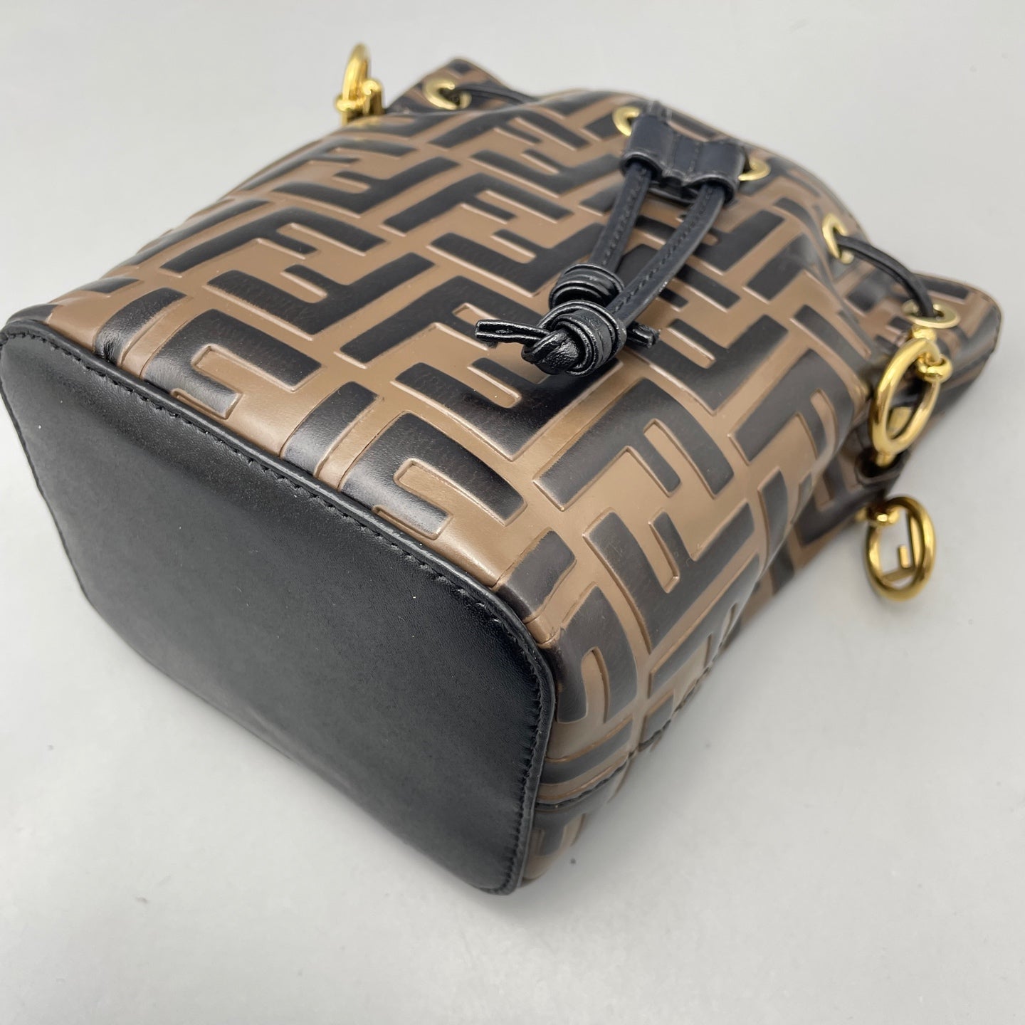 Fendi - Mon Tresor Mini Bucket Bag - Embossed leather - Brown and Black with Gold-Tone Hardware - (mini)