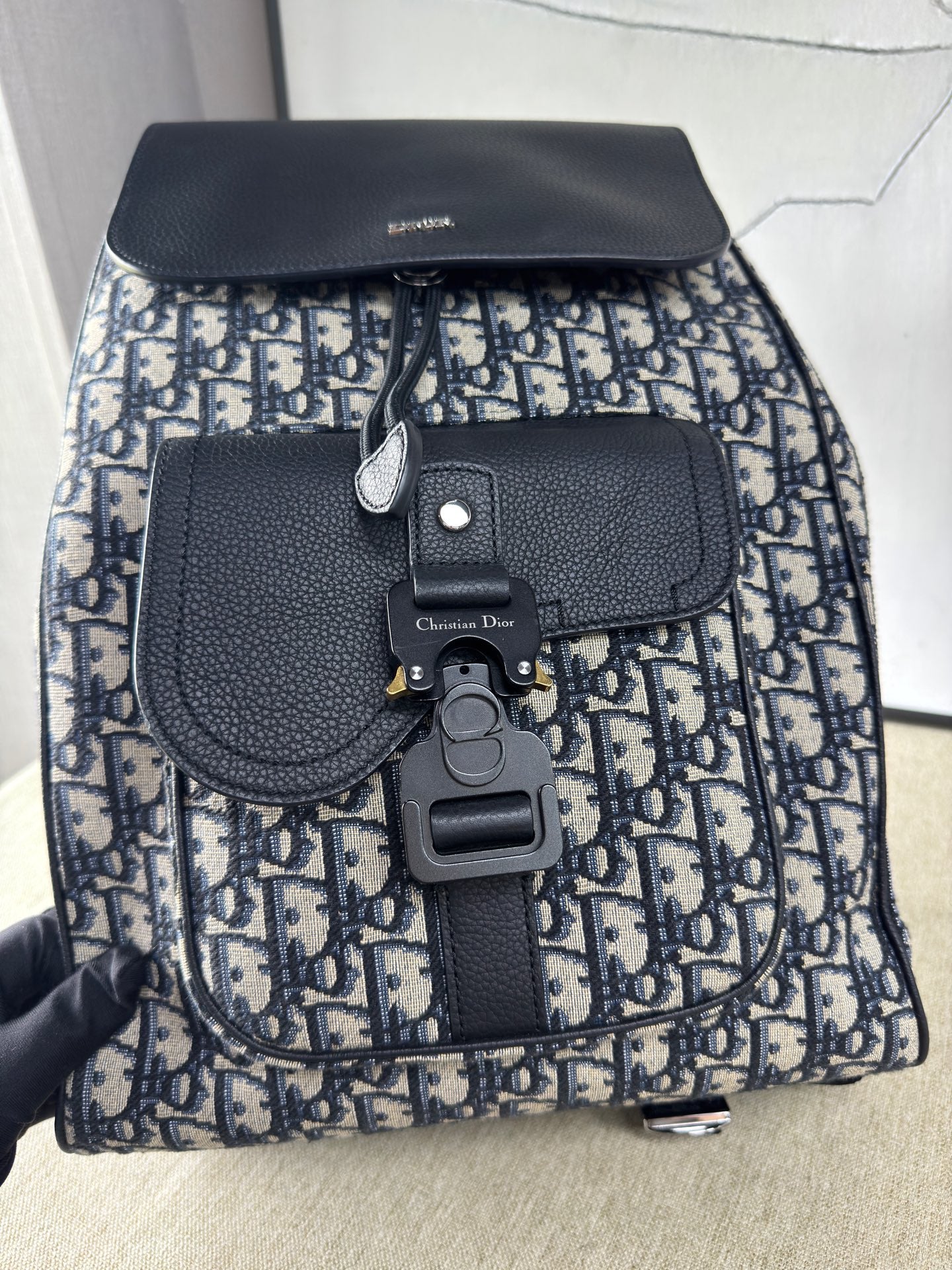 Dior - Rider Backpack - Embroidered canvas and grained leather - Blue - (medium)