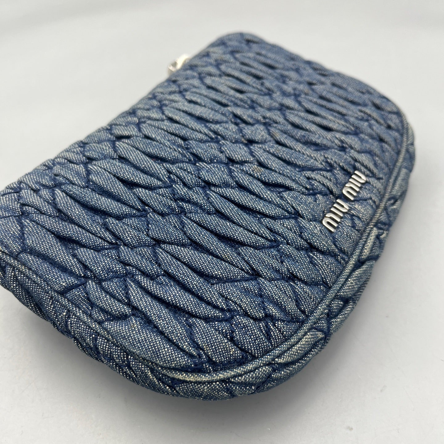 Miu Miu - Matelassé Denim Gemstone Chain Flap Bag - Denim - Blue - (mini)