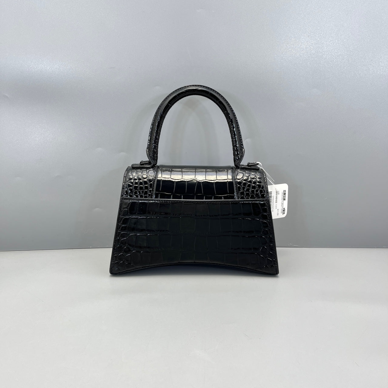 Balenciaga - Hourglass Top Handle Bag S - Crocodile embossed calf leather - Black - (mini)