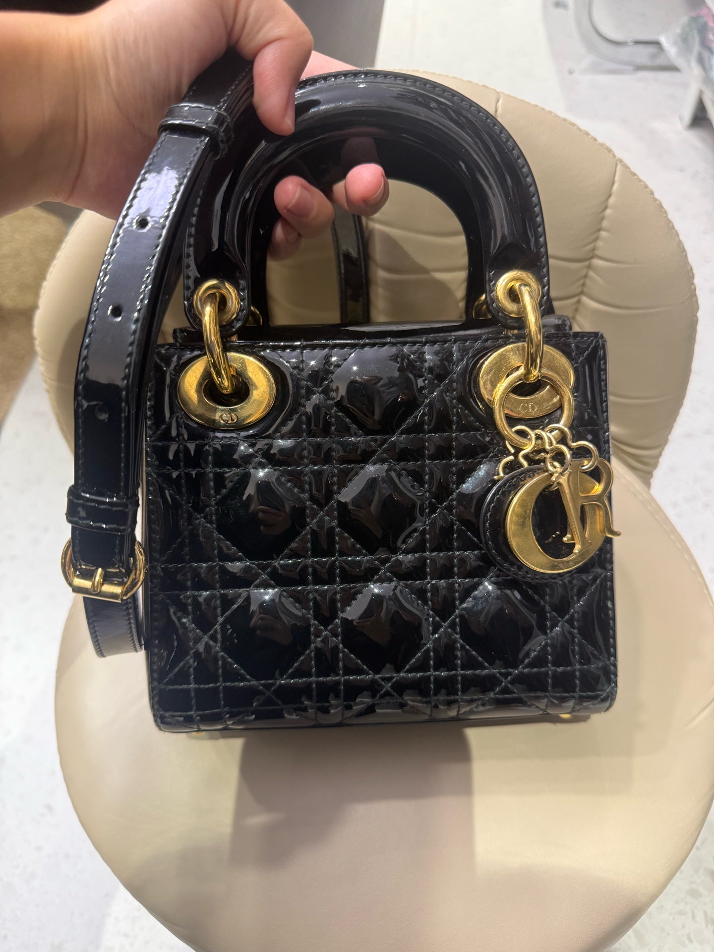 Dior - Lady Dior Mini - Patent leather - Black - (Mini)