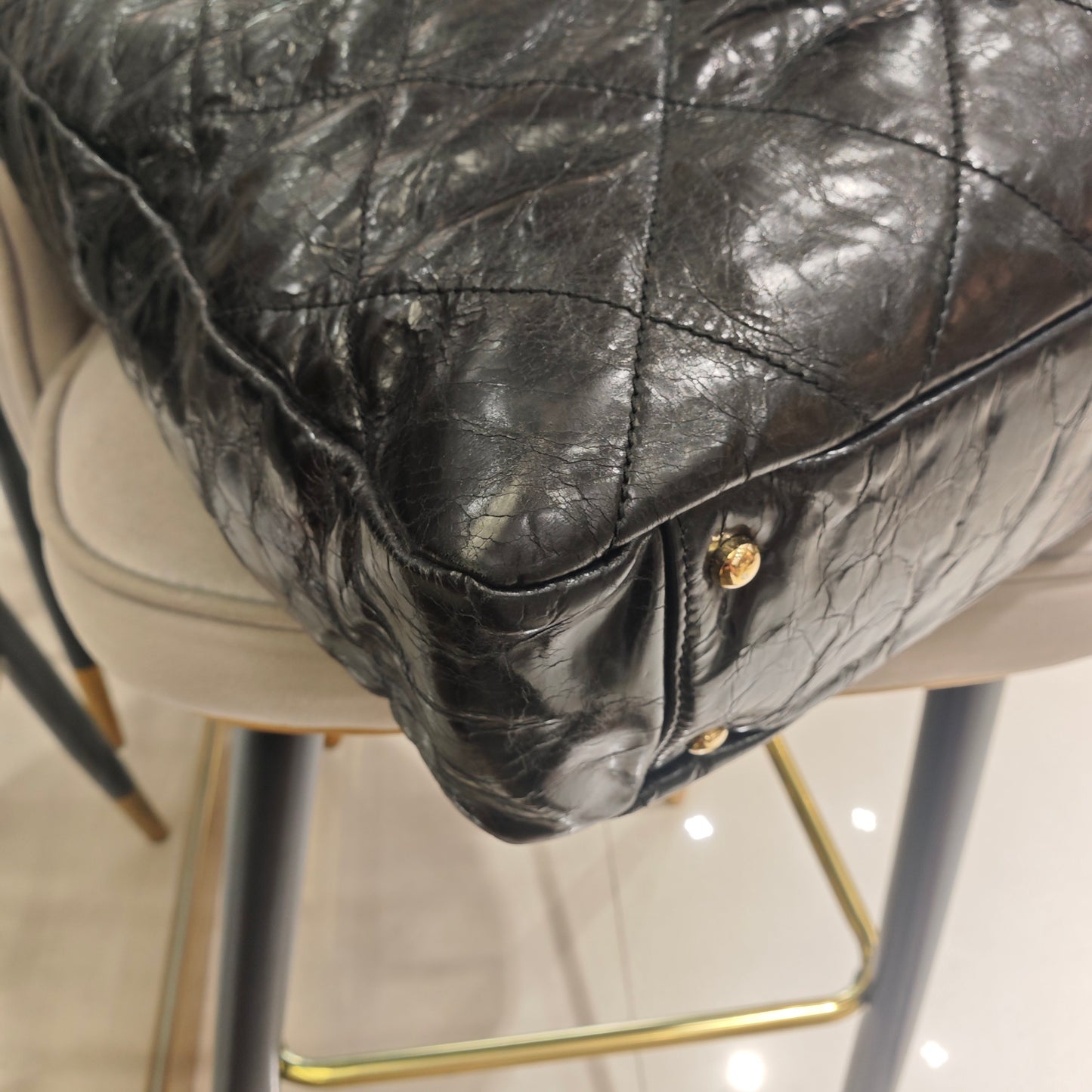 Chanel - Quilted Waxed Leather and Tweed Shopping Tote - Waxed leather and tweed - Black - (Large)