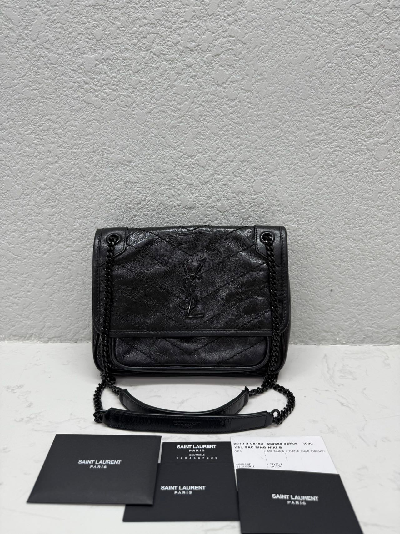 Saint Laurent - Niki Small - Crinkled vintage leather - Black - (Small)