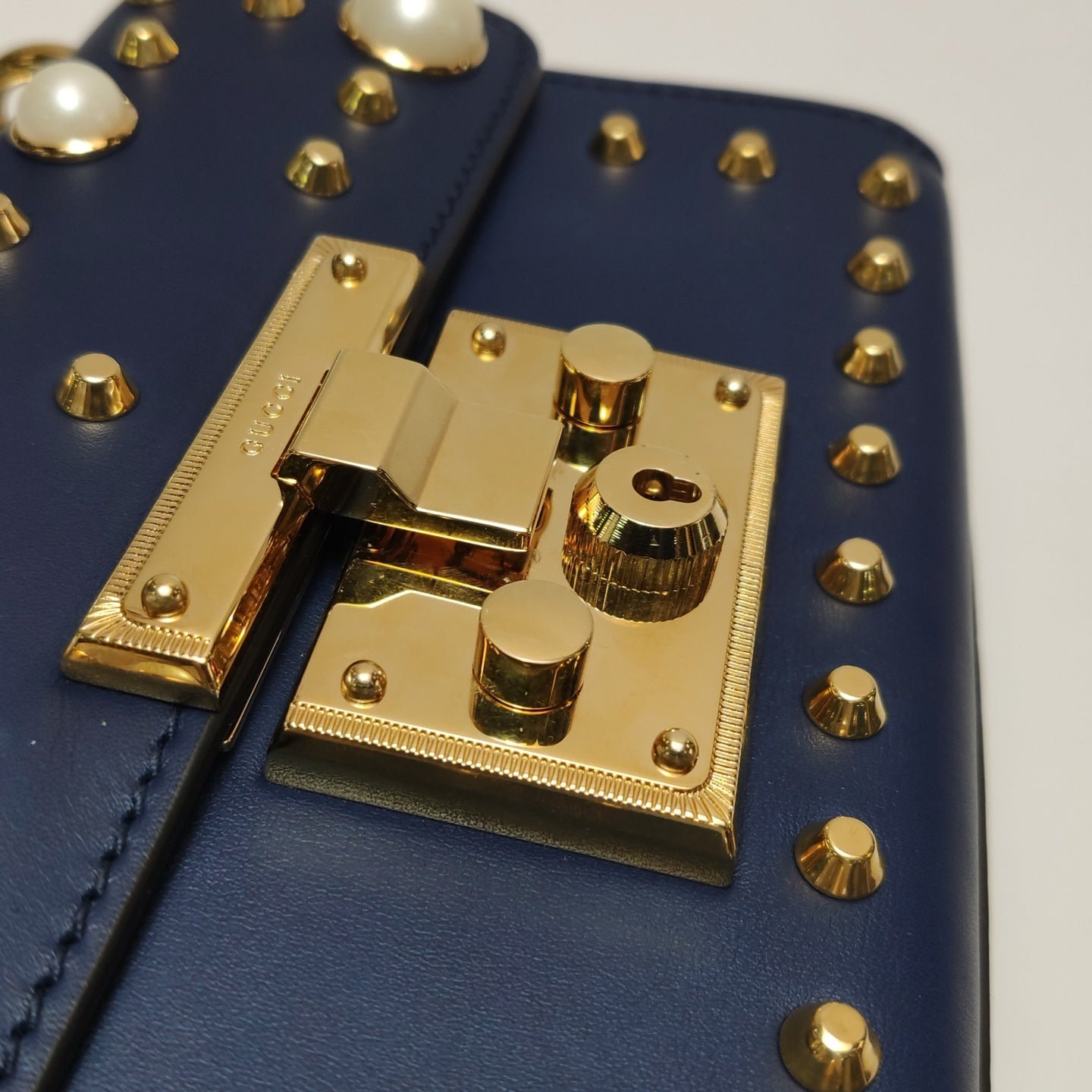 Gucci - Padlock Mini with Pearl and Stud Embellishments - Leather - Navy - (mini)