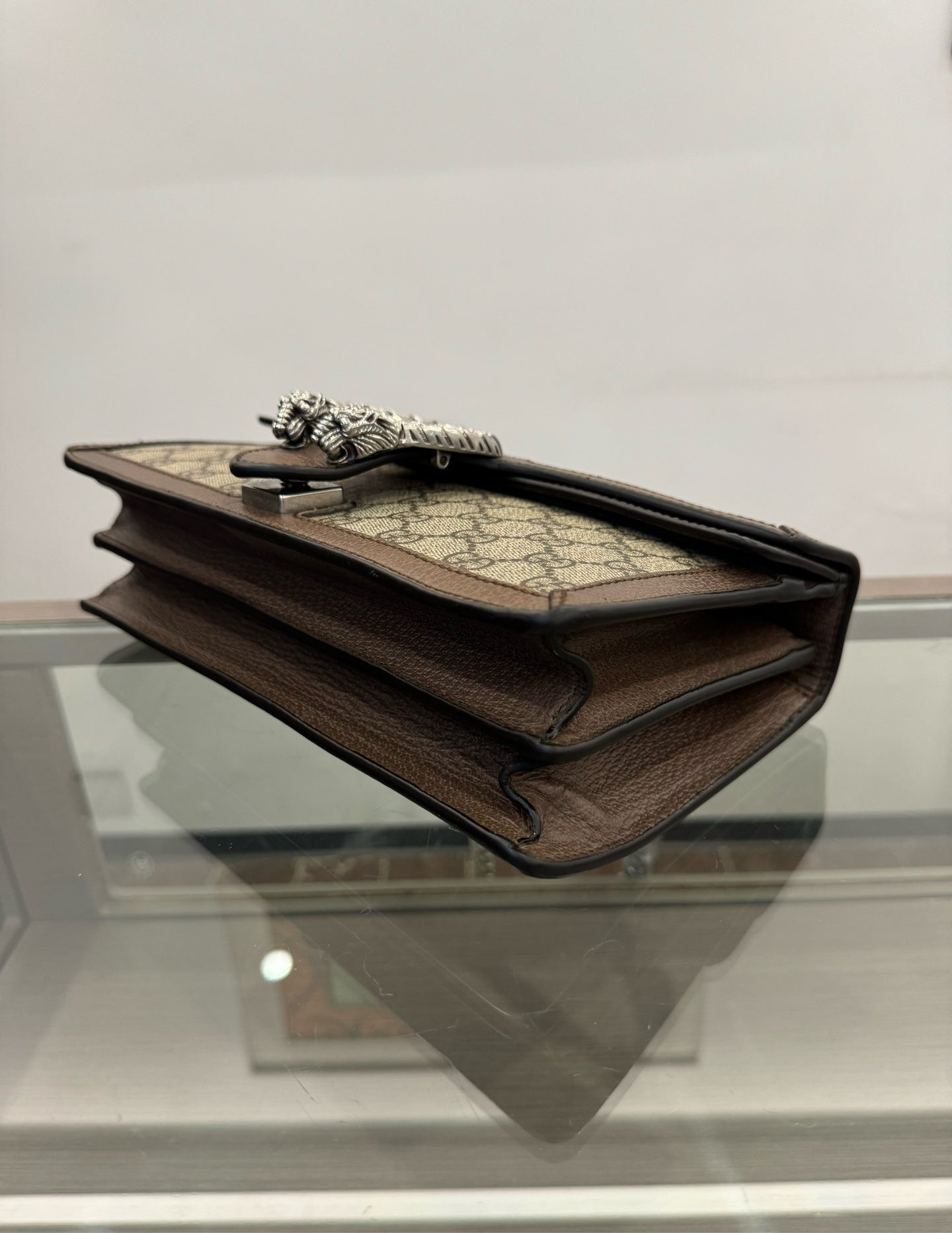 Gucci - Dionysus Shoulder Bag Small - GG Supreme canvas with grained leather trim - Brown - (small)