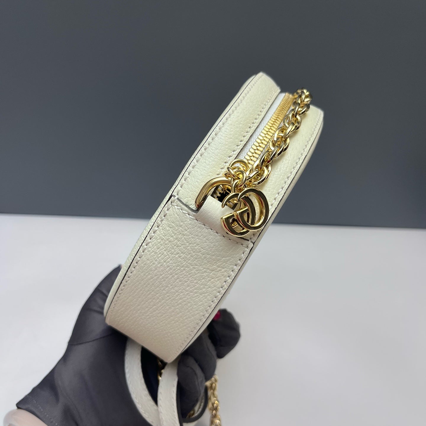 Gucci - Ophidia Round Mini Chain Bag - Grained leather - White - (mini)