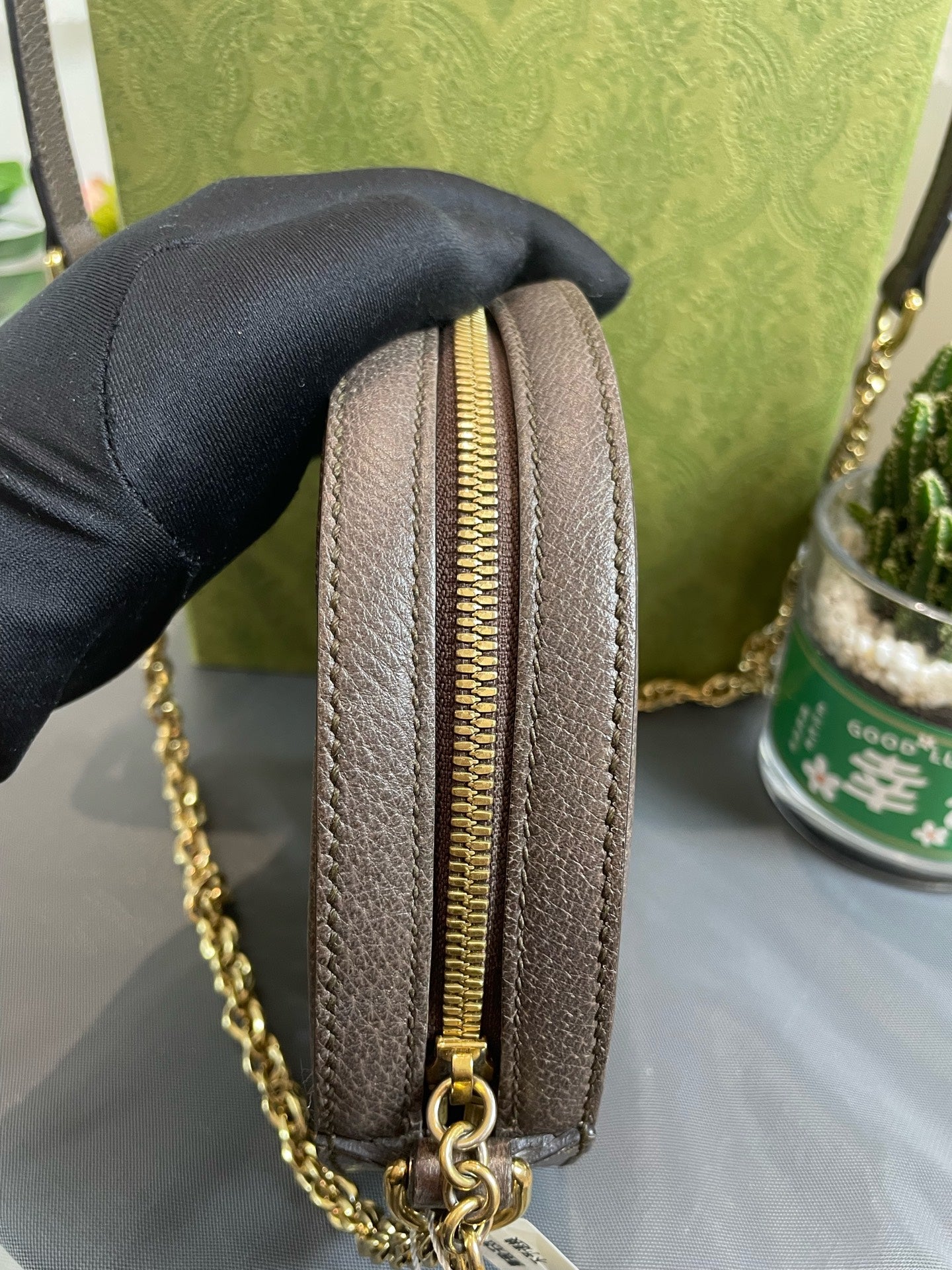 Gucci - Ophidia Round Mini Bag - GG Supreme canvas with brown leather trim - Beige - (mini)