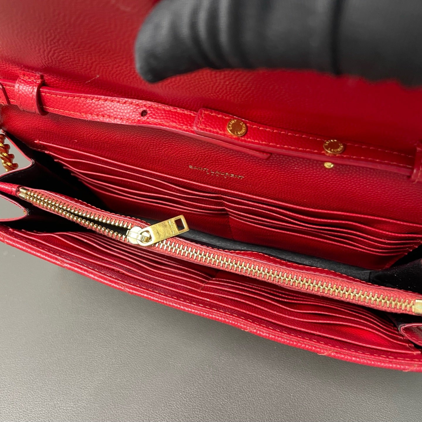 Saint Laurent - Monogram Chain Wallet - Leather - Red - (mini)