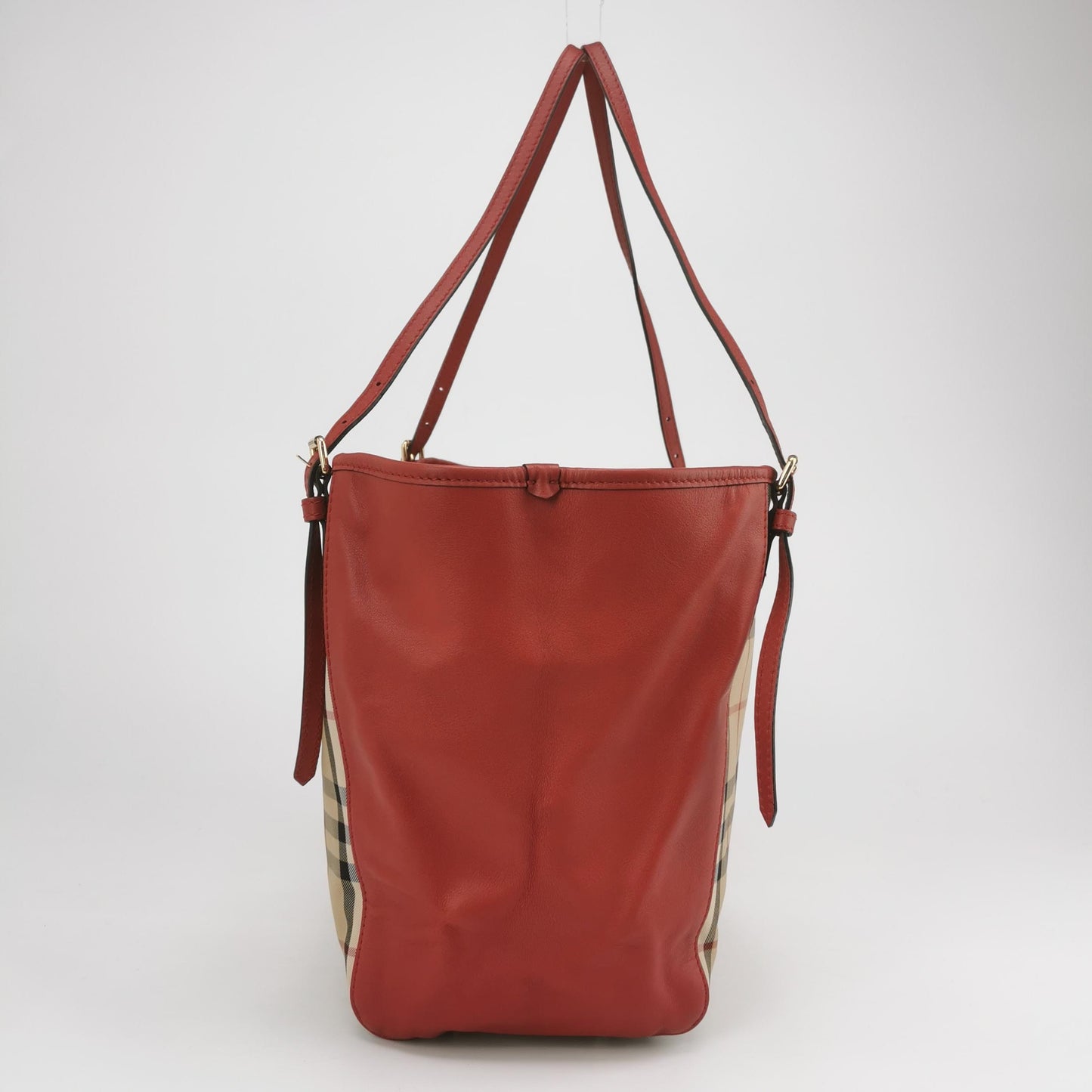 Burberry - Nova Check Leather Trim Tote Bag - Coated canvas with pebbled leather trim - Multicolour (beige, black, red, white, blue check with red leather) - (Medium)