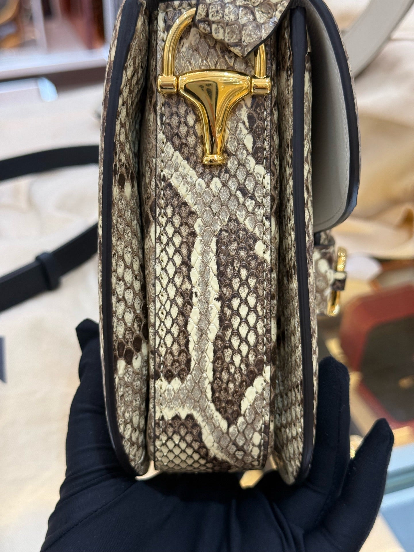 Gucci - 1955 Horsebit Shoulder Bag - White leather with python snakeskin trim - White - (Medium)