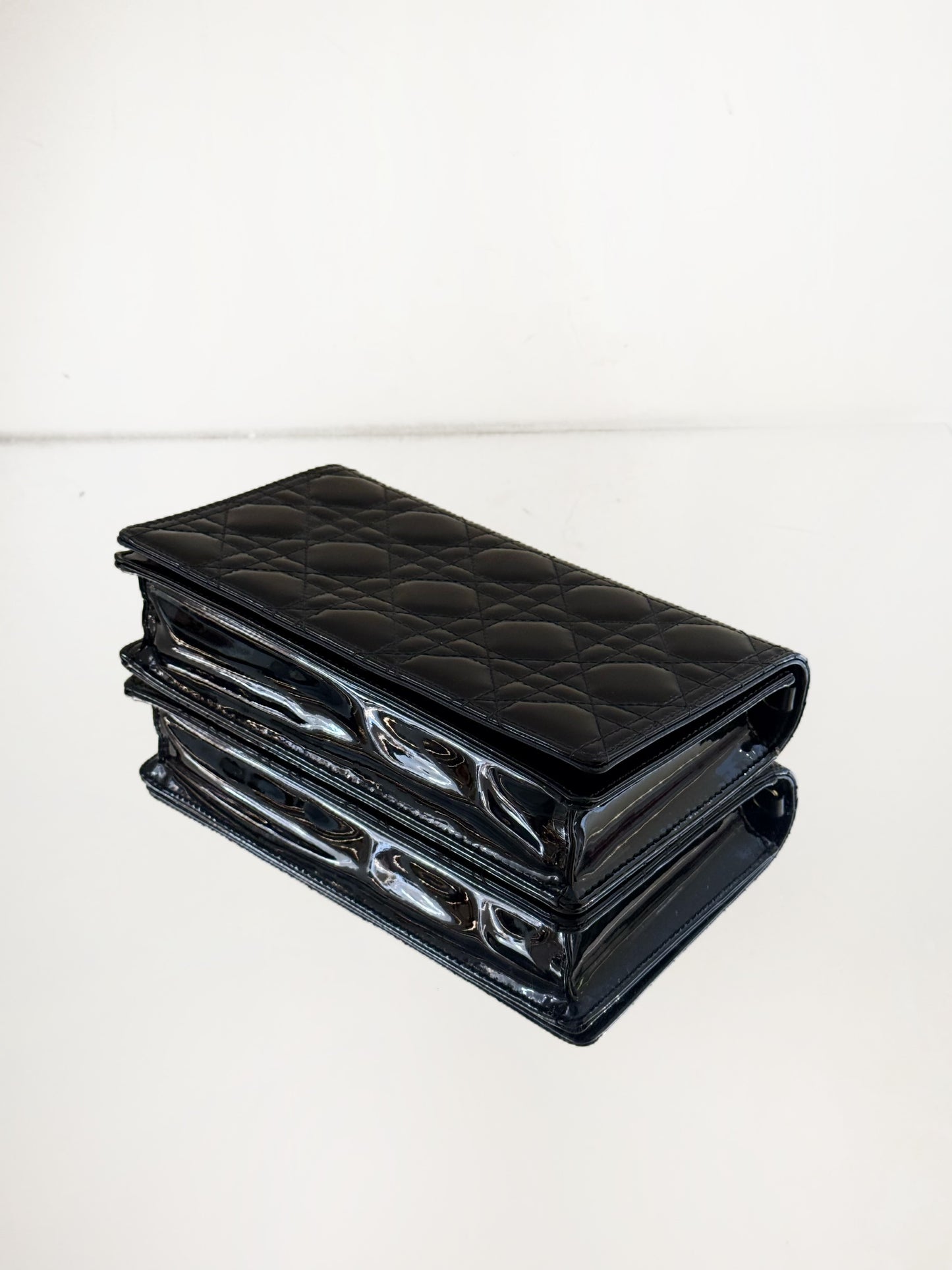 Dior - Lady Dior Cannage Chain Pouch 3-in-1 - Patent leather - Black - (mini)