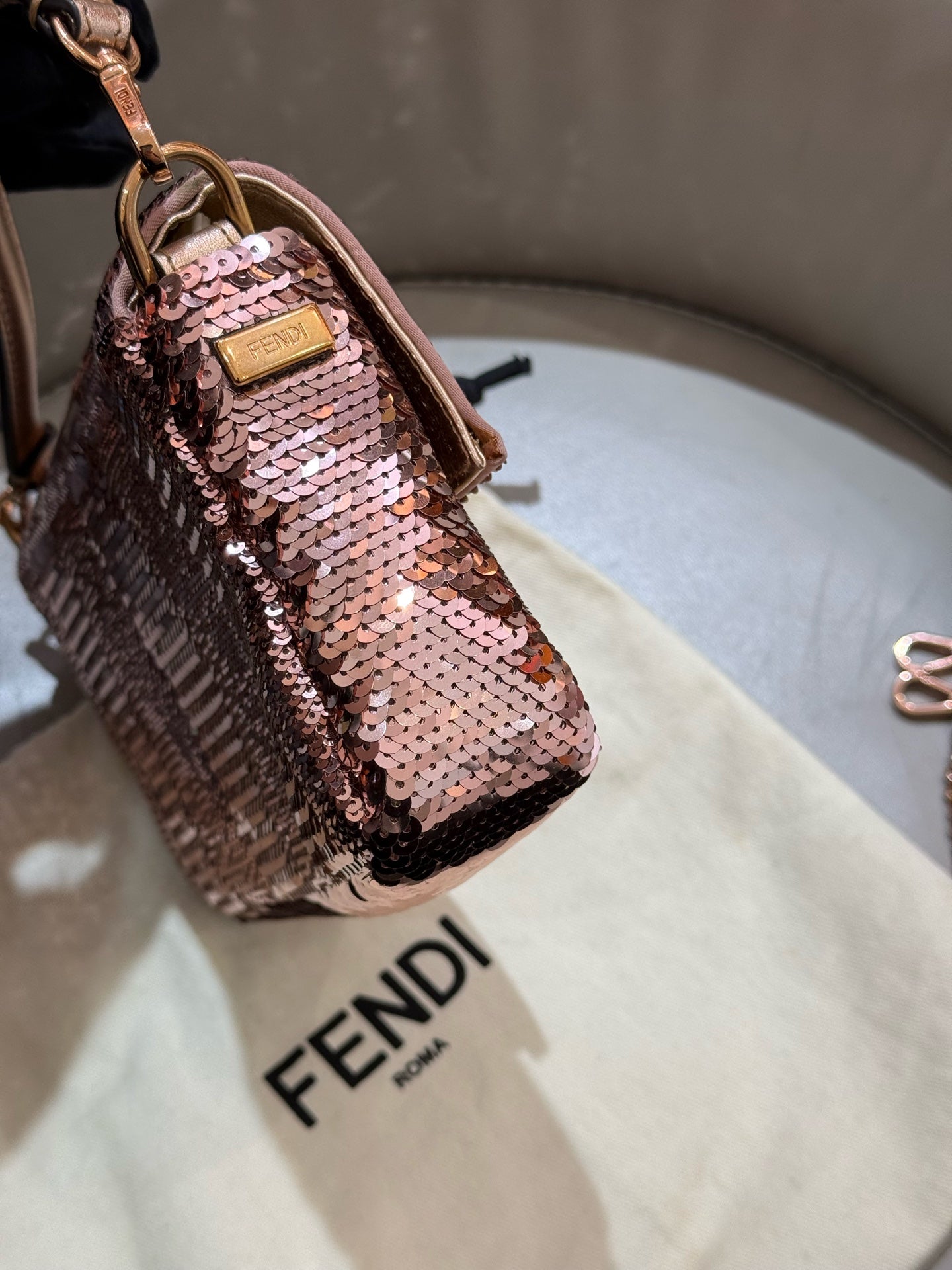 Fendi - Baguette - Sequins on textile base with metallic leather trim - Pink - (mini)