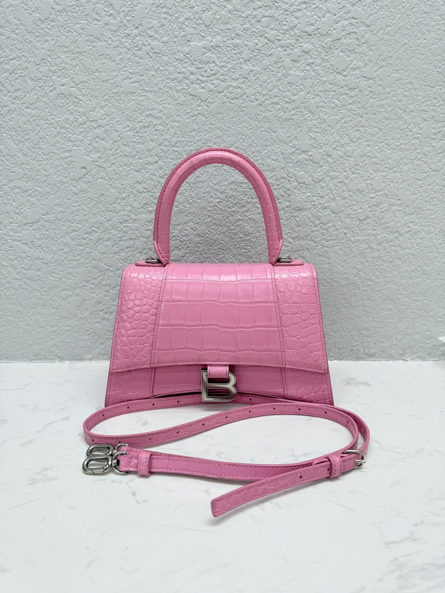 Balenciaga - Hourglass S - Crocodile-embossed calfskin leather - Pink - (small)