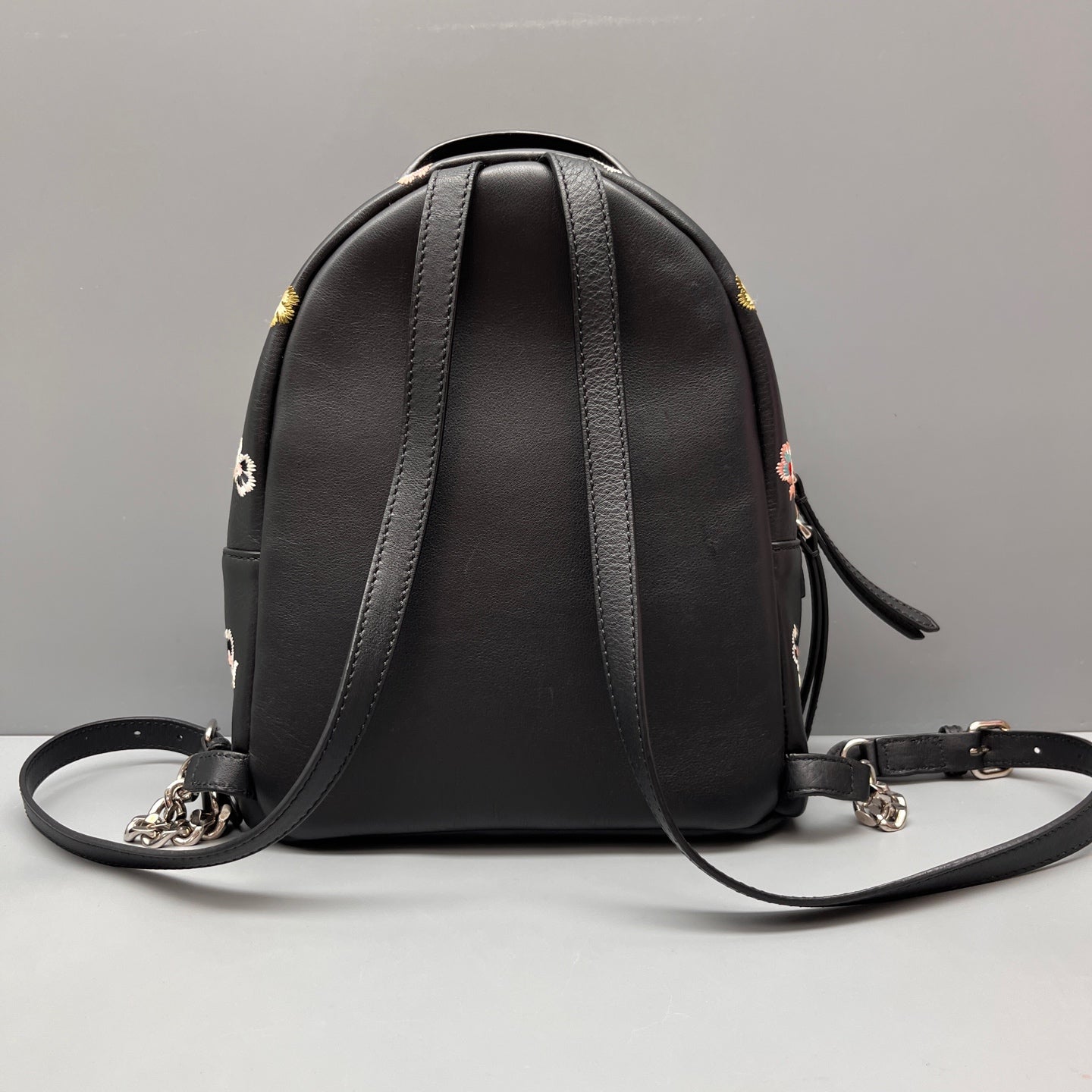 Fendi - Mini Backpack - Grained leather with embroidery - Black with multicolor embroidery - (mini)