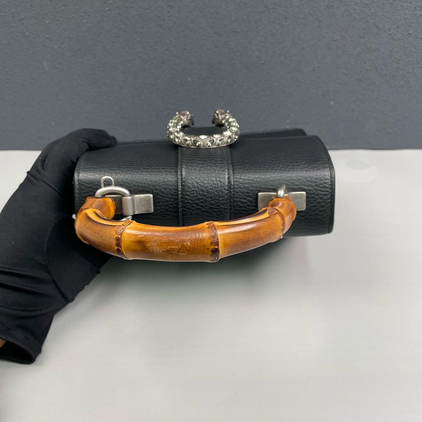 Gucci - Dionysus Bamboo Top Handle Bag with Crystal Closure - Leather - Black - (small)