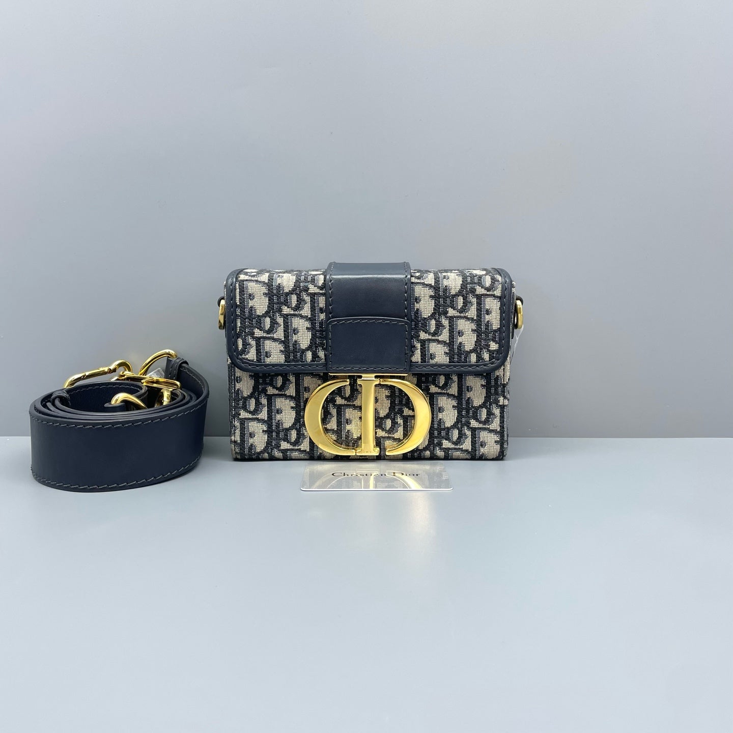 Dior - 30 Montaigne Mini Box Bag Oblique - Dior Oblique jacquard canvas with leather trim - Blue - (mini)