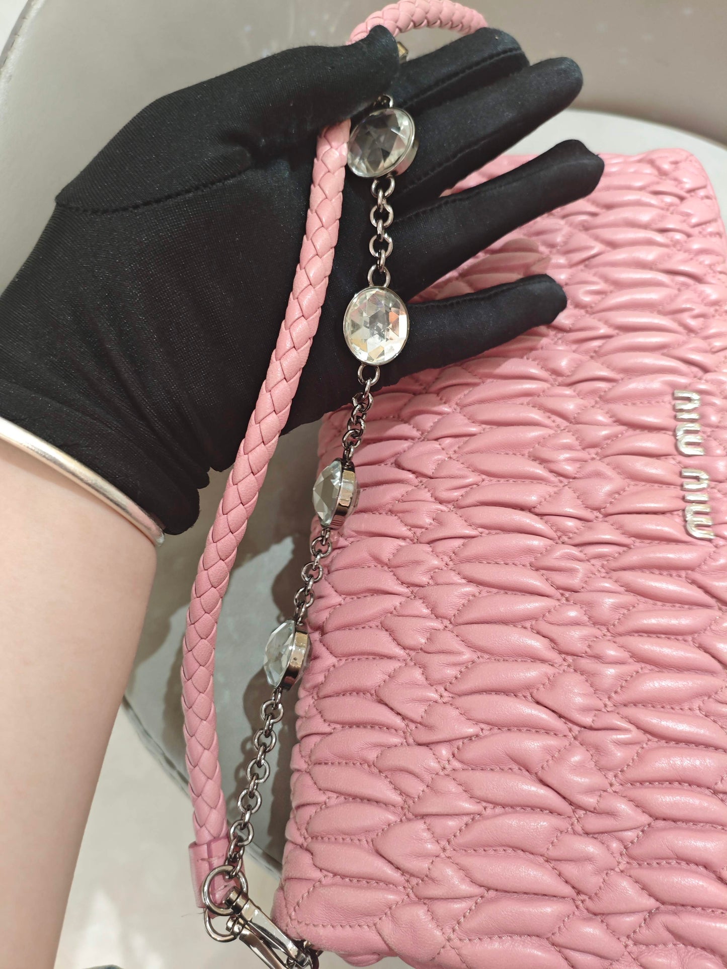 Miu Miu - Matelasse Jewel Chain Shoulder Bag - Leather - Pink - (Large)