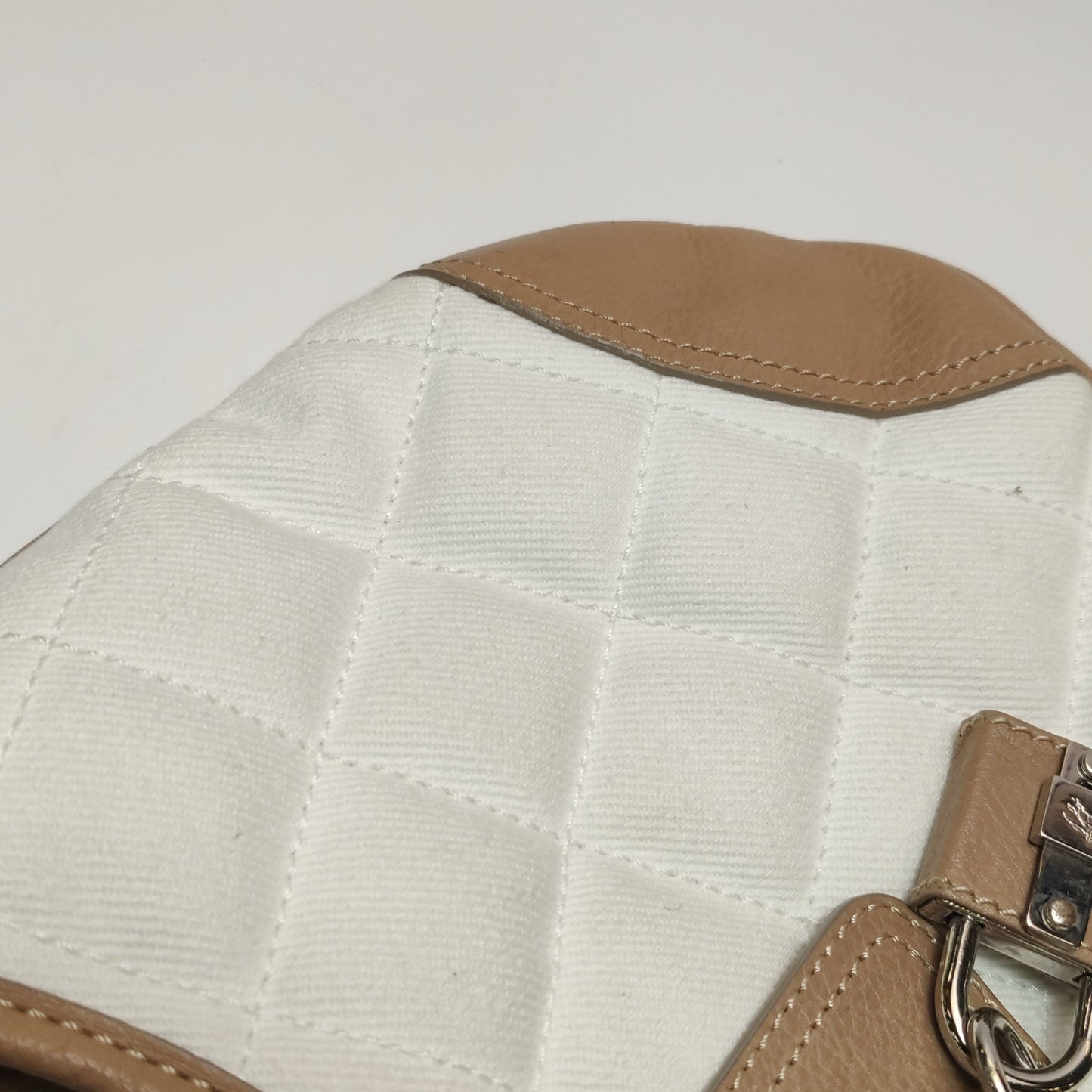 Burberry - Quilted Canvas and Leather Shoulder Bag - Canvas with pebbled leather trim - Beige and White - (Medium)