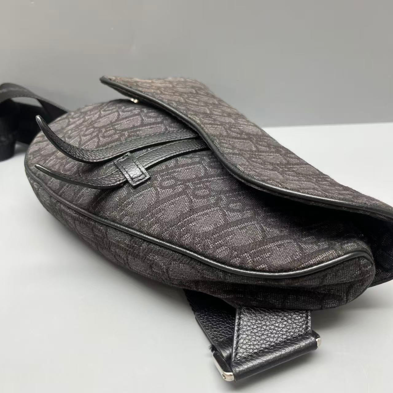 Dior - Saddle Bag - Oblique canvas with leather trim - Grey - (Medium)