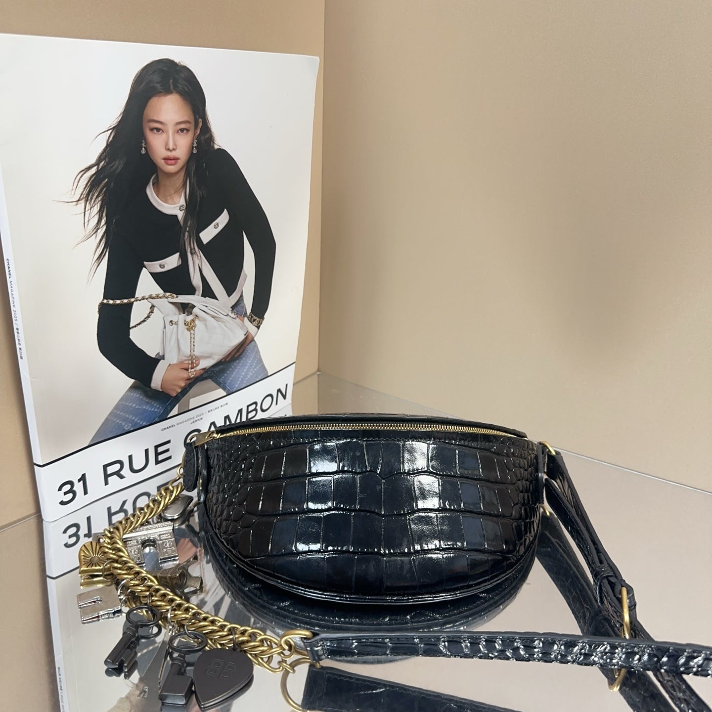 Balenciaga - Croc-Embossed Belt Bag - Crocodile-embossed leather - Black - (mini)