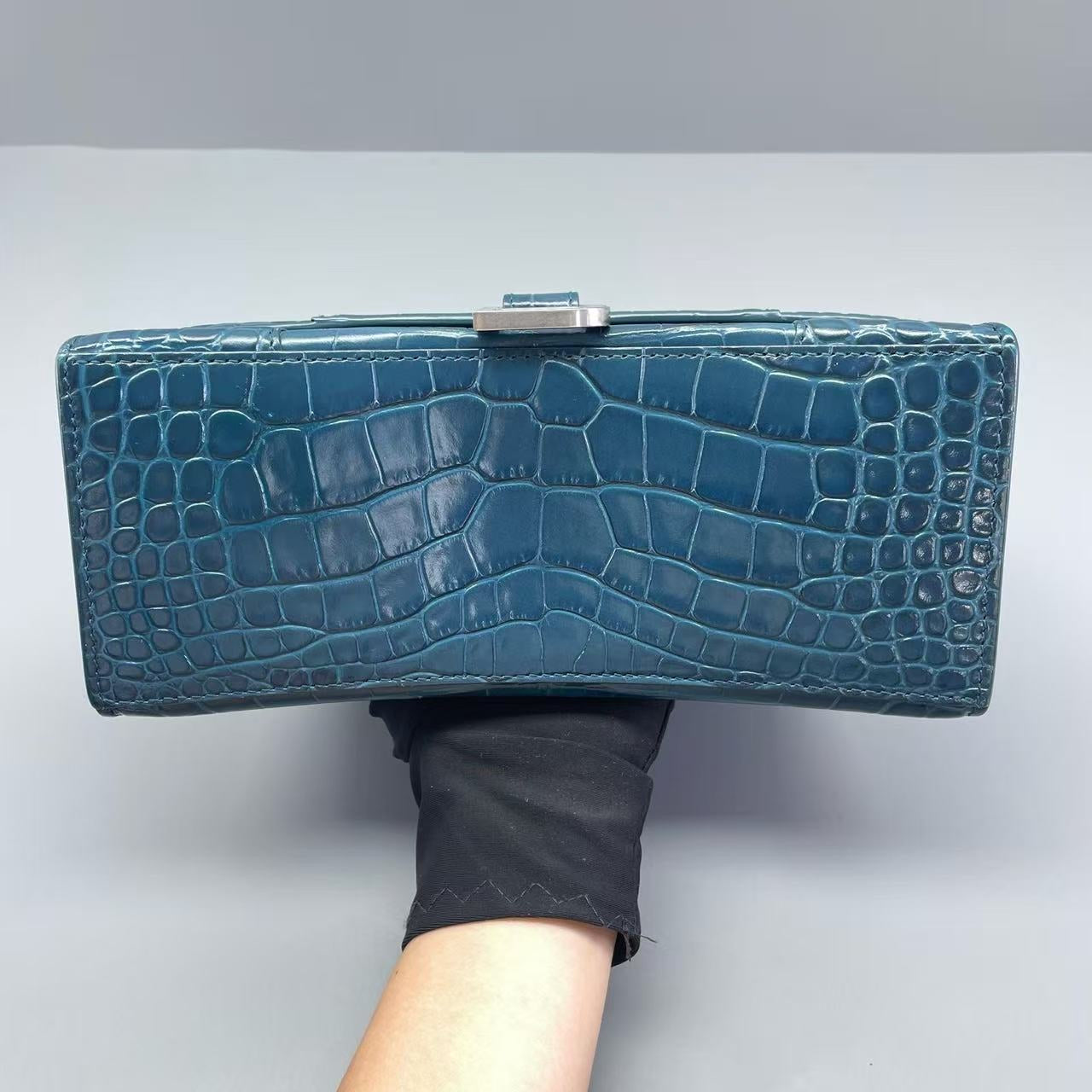 Balenciaga - Hourglass Bag S - Calfskin leather with crocodile embossing - Blue - (small)