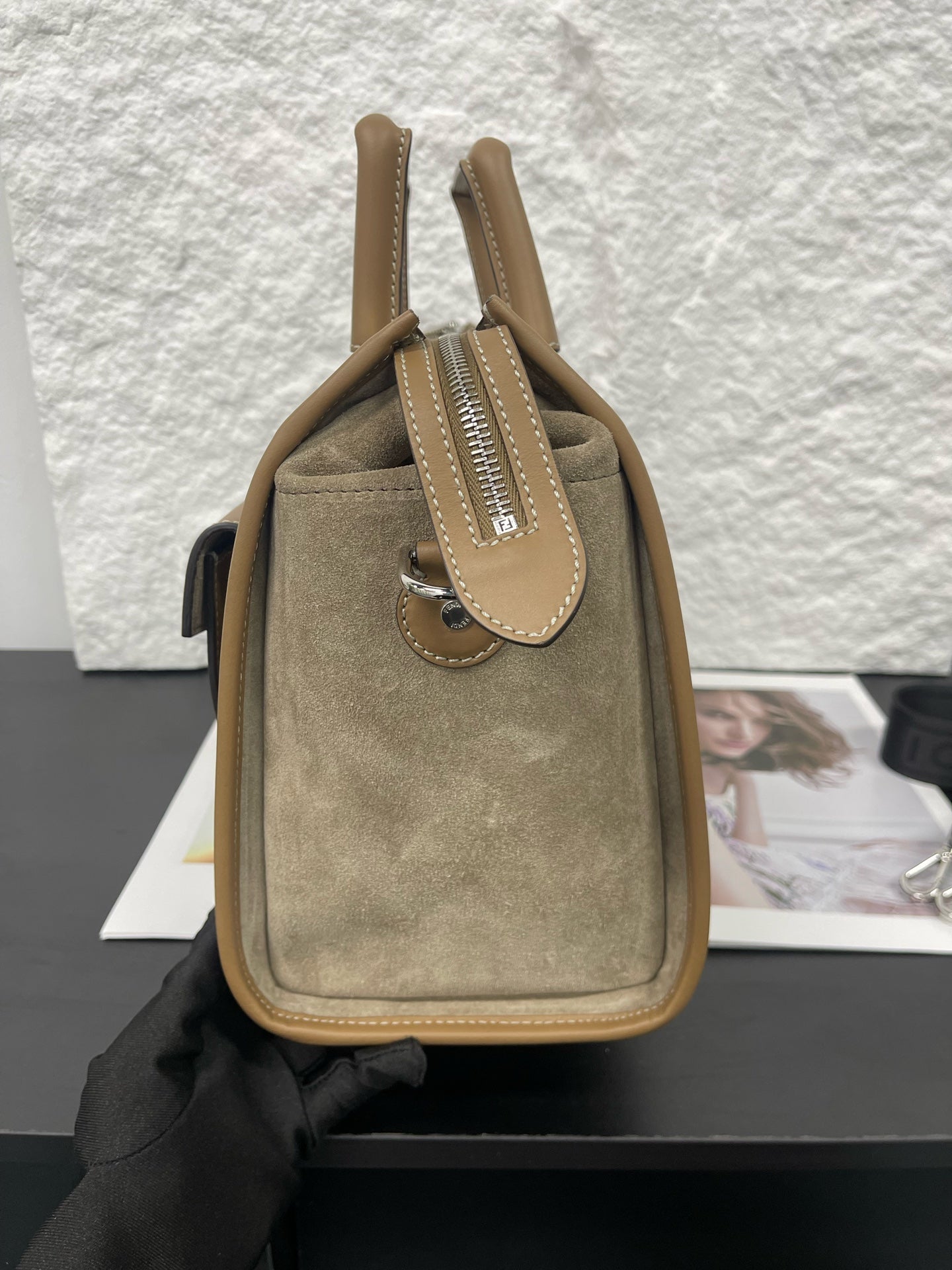 Fendi - Soft Trunk - FF monogram canvas with tan leather trim and suede sides - Brown - (small)