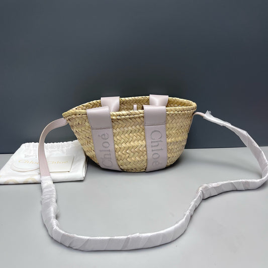 Chloe - Sense Basket Bag - Wicker and Leather - Beige with Light Purple Accents - (mini)