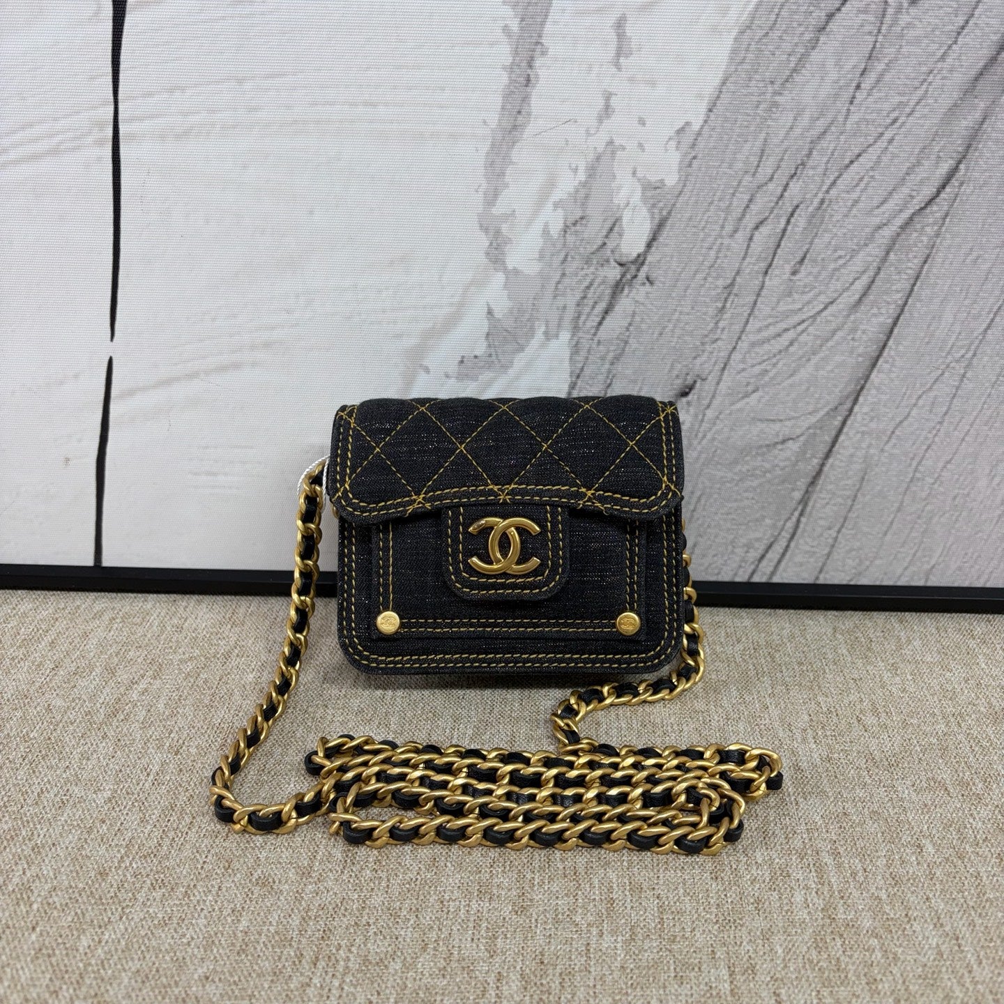 Chanel - Mini Messenger Chain Bag - Denim - Jeans - Black - (mini)