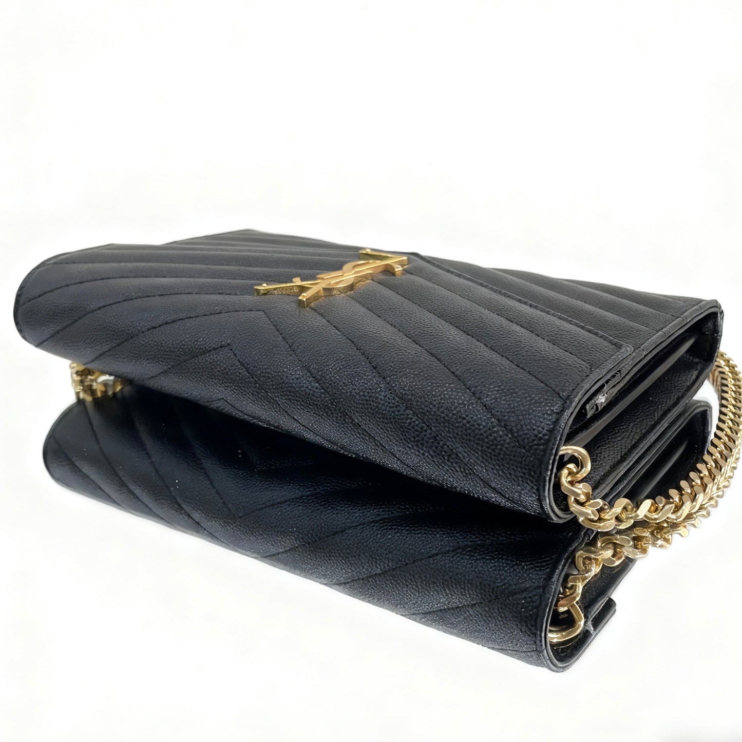 Saint Laurent - Kate Envelope Chain Wallet - Grained leather - Black with Gold-Tone Hardware - (Small)